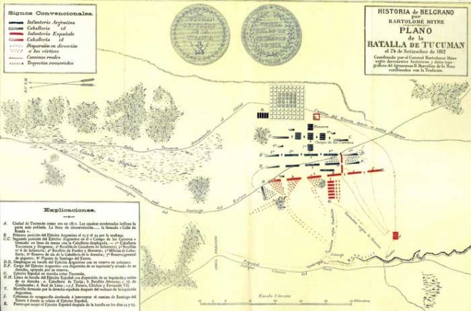 Plano de la batalla de Tucumán realizado por el Gral. Mitre e incuído en su libro de Historia de Belgrano y de la Independencia Argentina